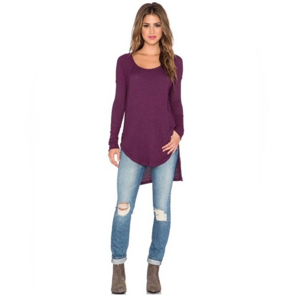 Free People‎ Ventura Thermal Top Oversized Pullover Purple Violet  S/P